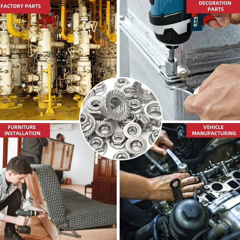 Porca de bloqueio de flange porca de aço inoxidável cabeça hexagonal serrilhada spinlock aperto porcas de bloqueio ferragem m3 m4 m5 m6 m8 m10 m12