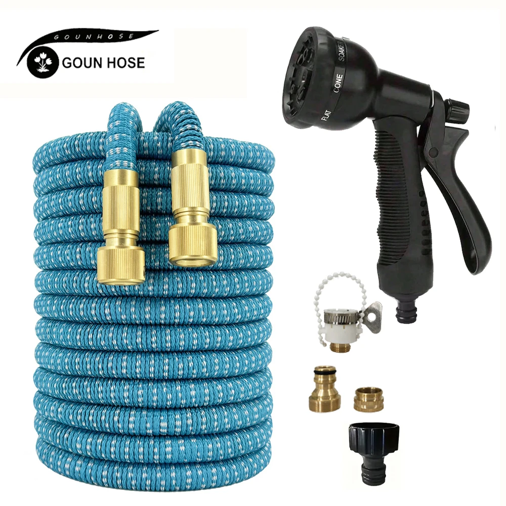 

Расширяемый волшебный шланг высокого давления 25-125 футов, 8 функций распыления воды, пистолет, прочные материалы, инструменты для полива дома и сада