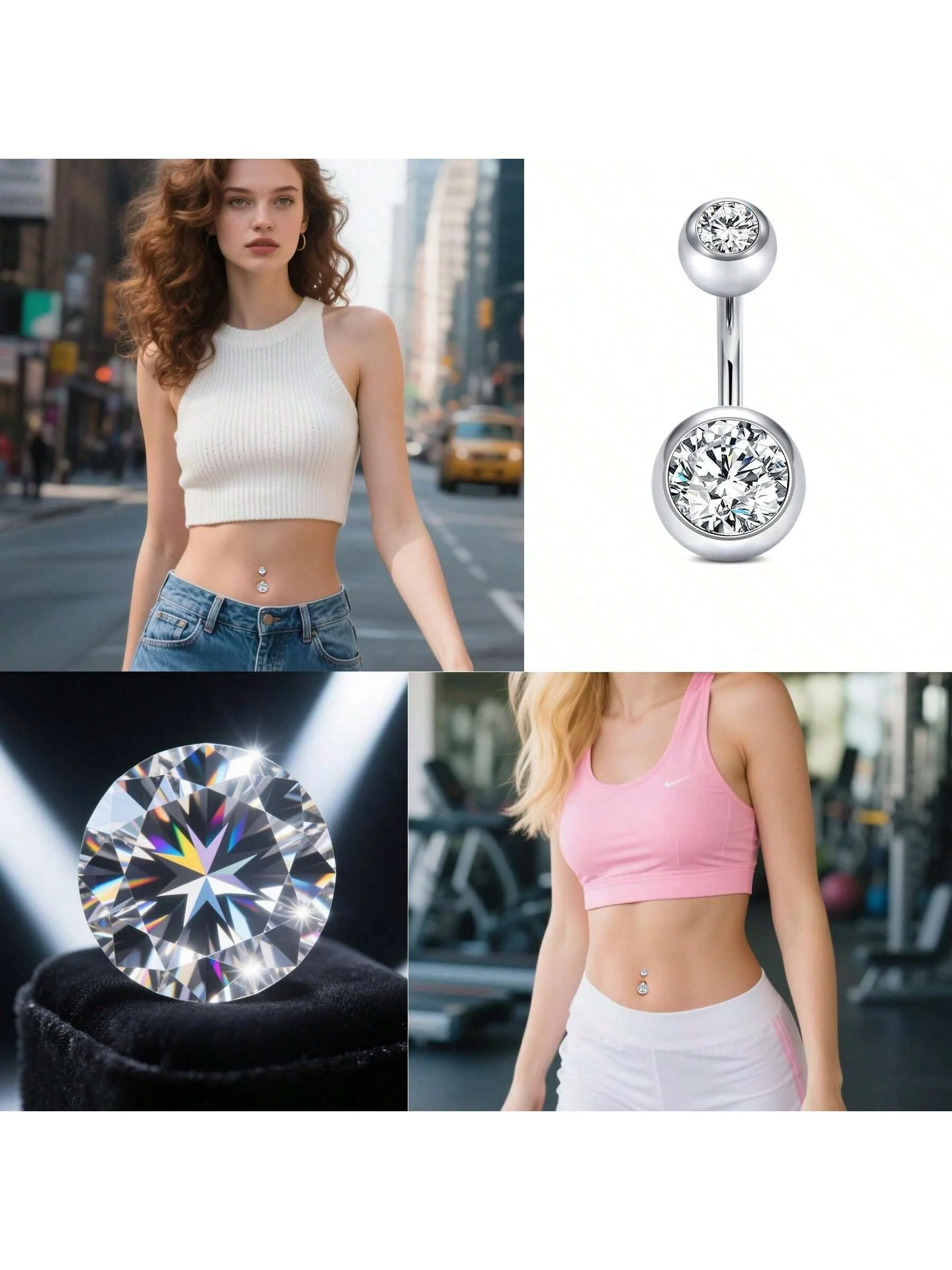 خاتم زر البطن على شكل فراشة من الفولاذ المقاوم للصدأ - خاتم زر البطن من الزركون، مجوهرات ثقب أنيقة