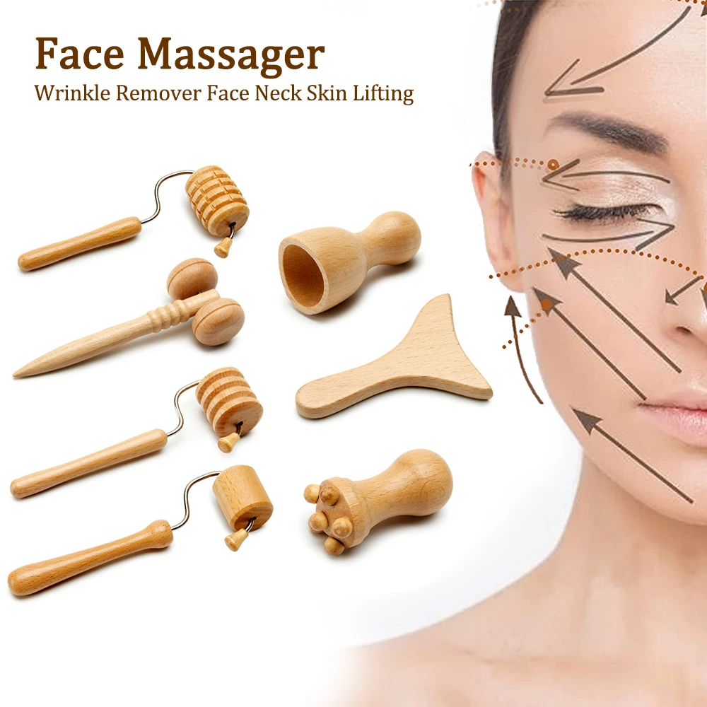 Wooden Therapy Face Massager Wrinkle Remover Face Neck Skin Lifting Maderoterapia GuaSha Massage Roller Anti Cellulite