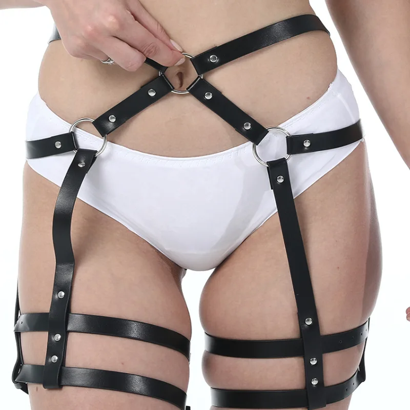 Sexy Belly Chain Leg Harness para Mulheres, Lingerie BDSM Bondage, Cinto de Liga Enjaulado, Fetiche Gótico em Couro, Acessórios Exóticos para Roupas