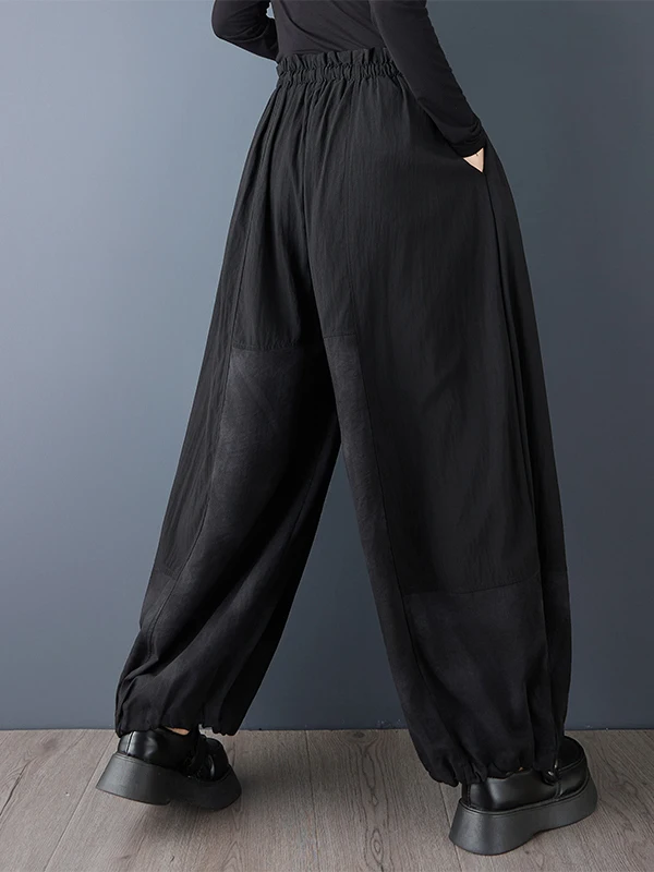 Pantalones de pierna ancha a la moda, temporada de otoño 2025, pantalones informales cómodos elásticos de cintura alta versátiles con corte holgado y teñido atado