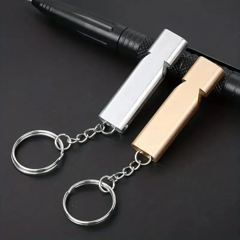 Flat Aluminum Alloy Dual Frequency Survival Whistle Double Tube Outdoor Survival Survival Whistle Equipment Equipped EDC Tool