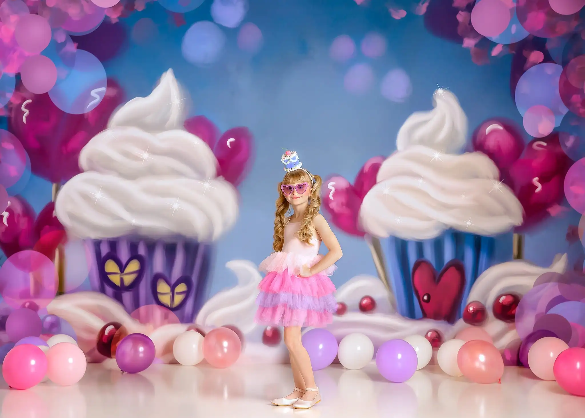 Cupcake Valle Backdrops Sweet Mood Adult Child Photography Props Adult Photocall Decors Desserts Love balloon Background