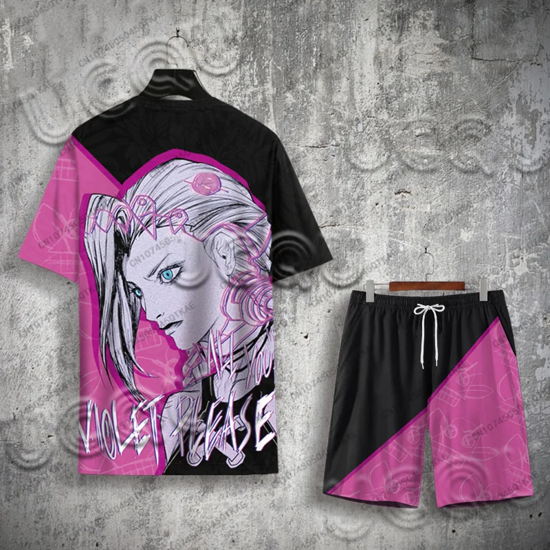 

Arcane Jinx T Shirt And Short Pants Anime Cosplay Sets Women Men Unisex Grunge Aesthetic 3D Full Printed Summer Streetwear Suit