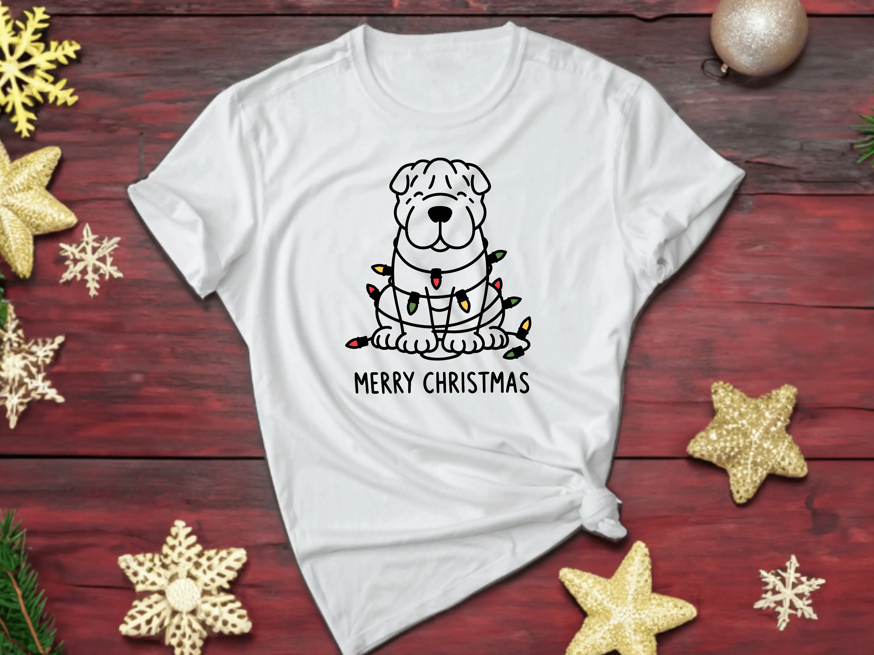 Shar Pei T Shirt Dog Lover Christmas Pet Xmas Lights