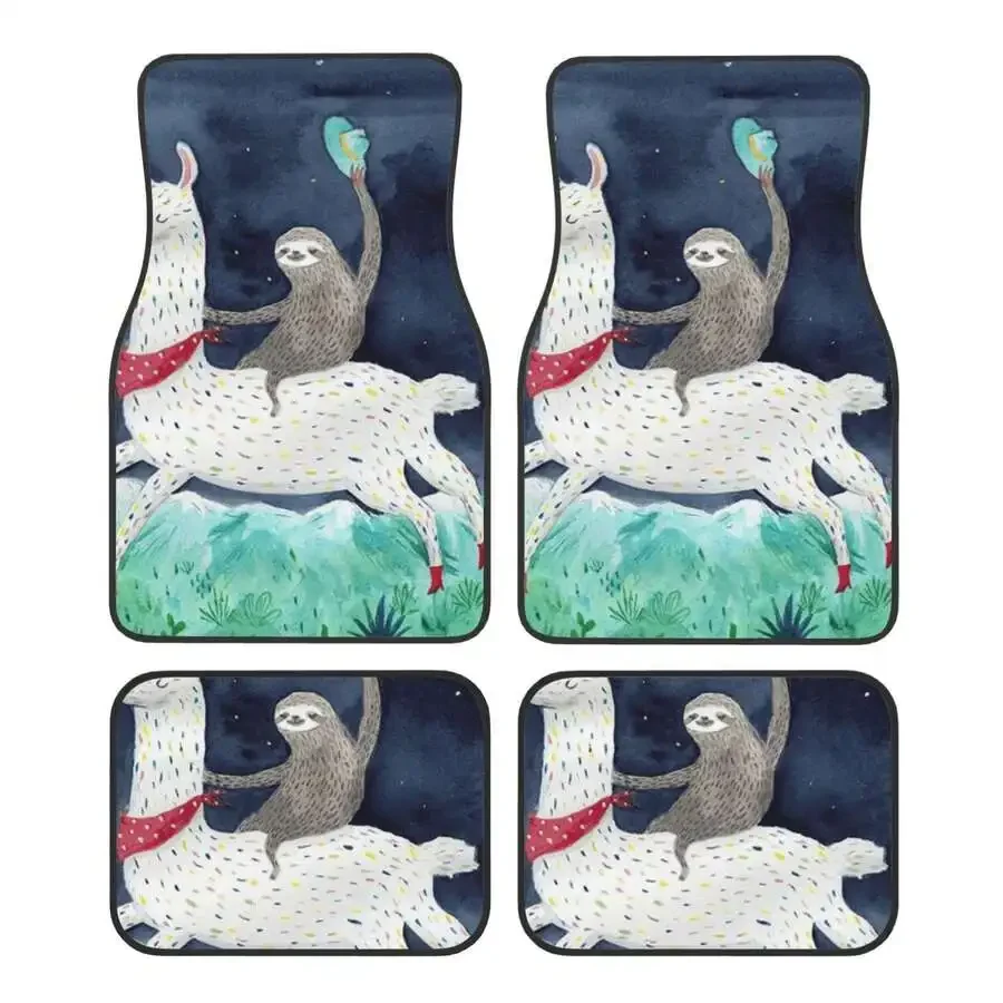 Sloth Riding Llama 4-Piece Car Floor Mats For Most Vehicles – Rubber Backing,Durable & Stylish Auto Interior Accessories