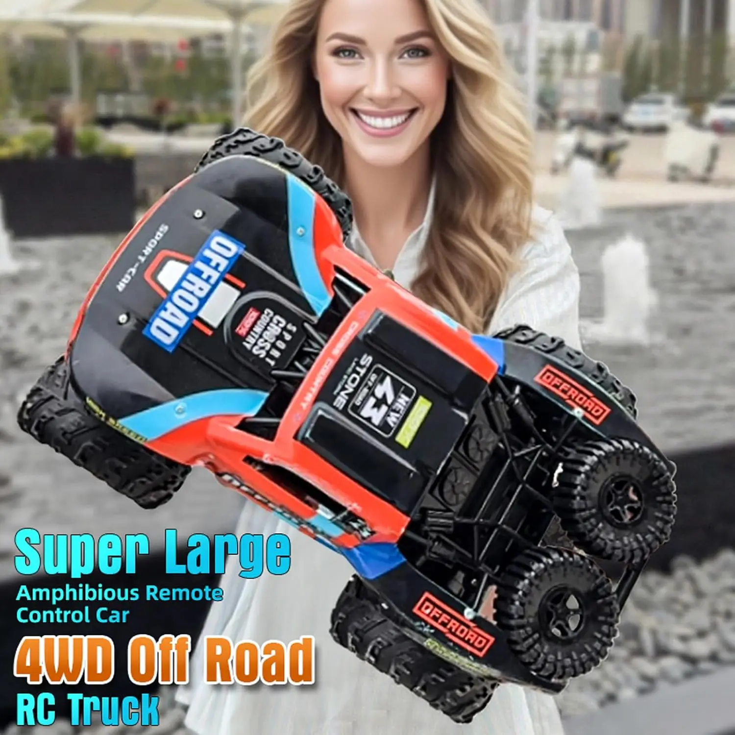 Q205 Large Amphibious Remote Control Car 1:12 Scale RC Monster Truck Waterproof with Modular Batteries And Waterproof Controller
