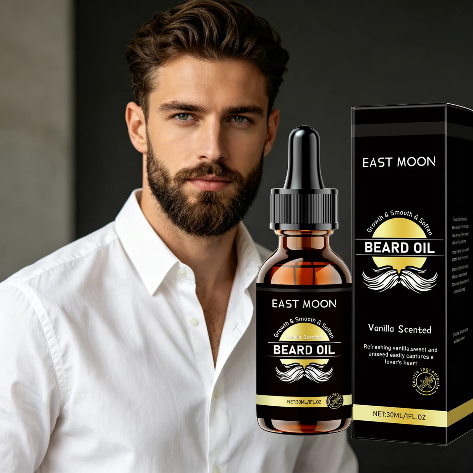 East Moon Argan Oil Men Beard Care Essential Oils Deep Moisturizing Keep Smooth Improves Frizz Charm Grooming Beard Growth Serum