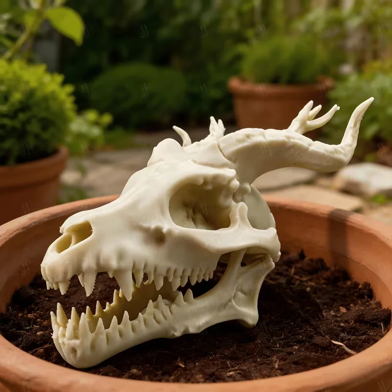 Horned Dragon Skull Outdoor Ornament, Creative Style, Outdoor Courtyard Garden Decor, Ideal for Creative Spaces
