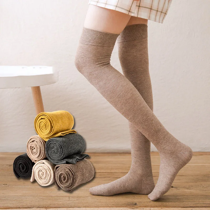 

Women Over-the-knee Autumn And Winter Solid Color Socks Cotton Comfortable Skin-friendly Jk Stovepipe High-Quality Stockings