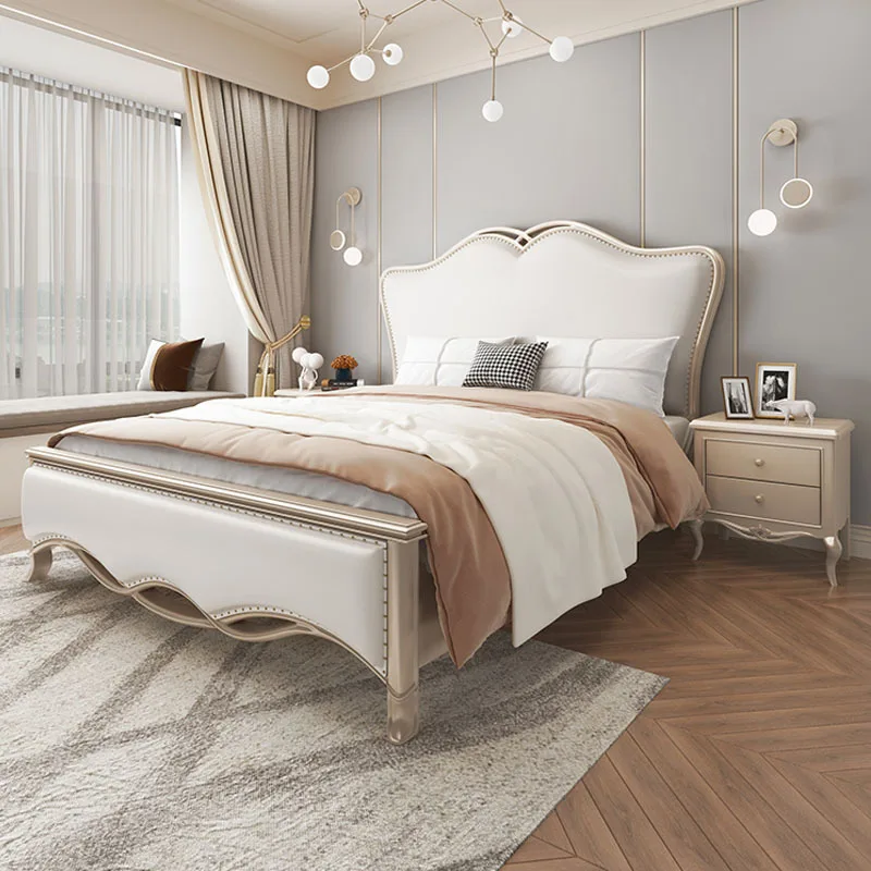 American light luxury bedroom solid wood double bed studio villa model room wedding bed Internet celebrity modern simple bed