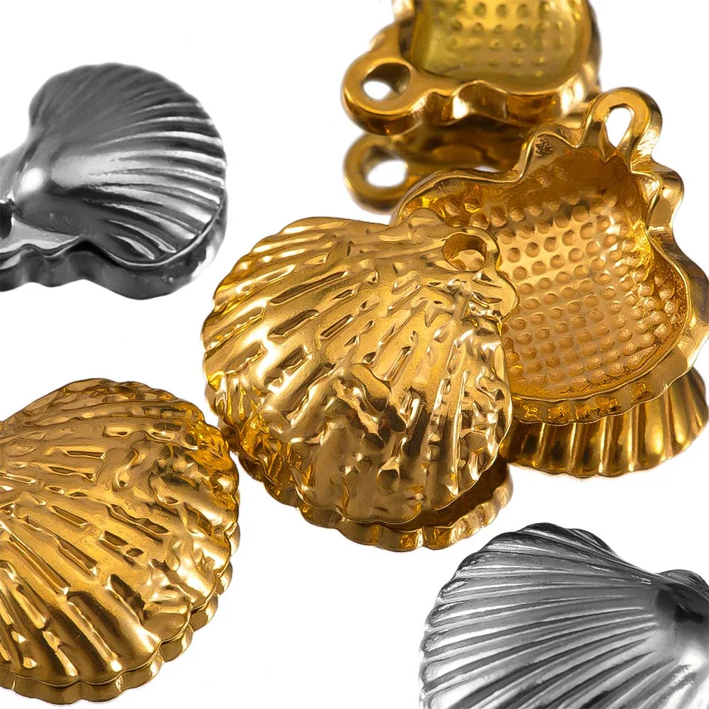 10 Stück gestreifter Muschel-Anhänger aus Edelstahl mit Loch, Armband, Böhmen, Ohrring, Halskette, Charm, DIY-Schmuckherstellung, Großhandel – Detail 2
