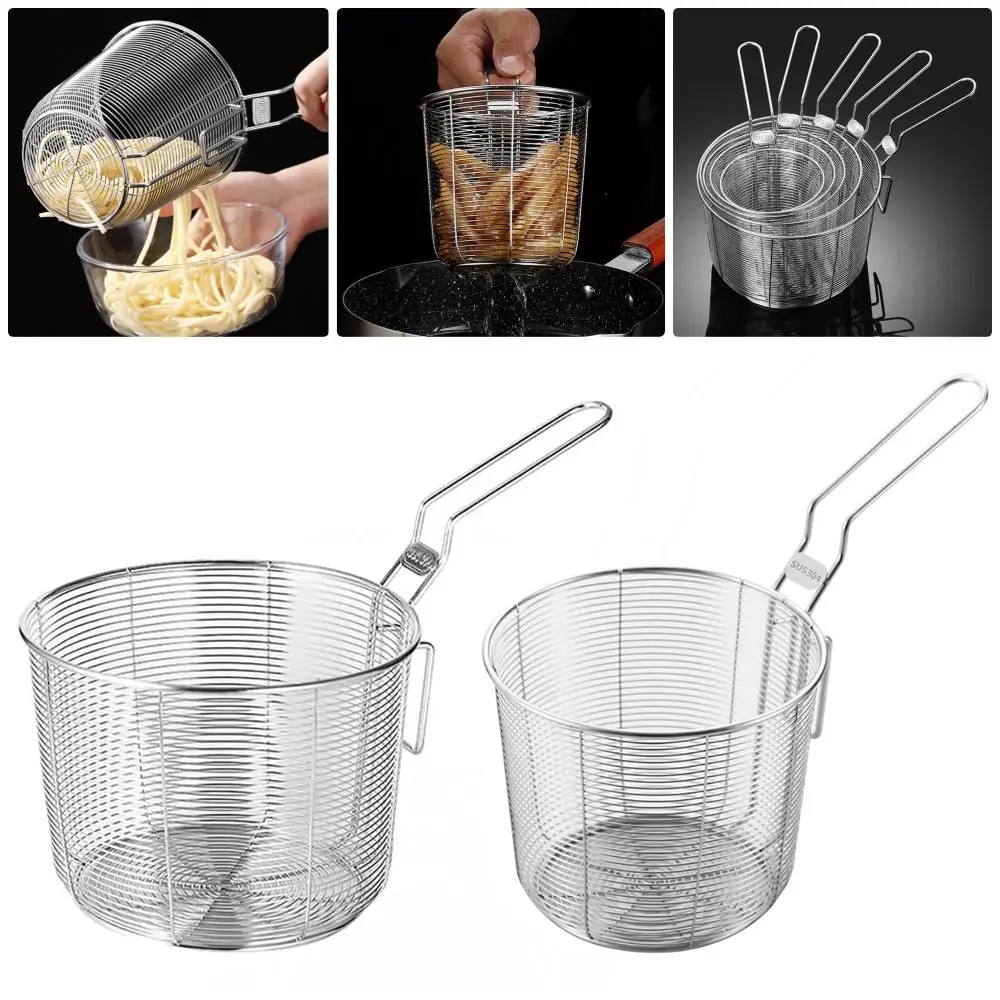 Mini Chips Frying Basket Strainer Mesh 304 Stainless Steel French Chip Filter Fryer Serving Basket for Dumplings French Fries