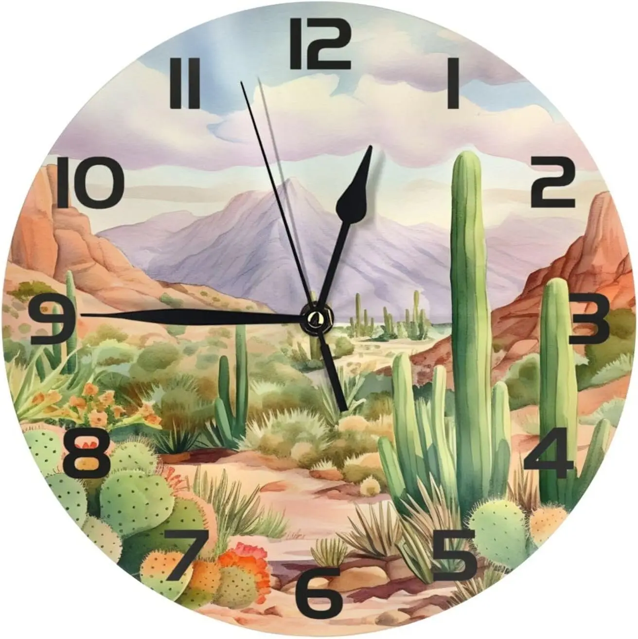 Desert Cactus Wall Clock 10 In Silent Non Ticking Wall Clocks Battery Operated Decorative Clock for Bedroom Kitchen Office