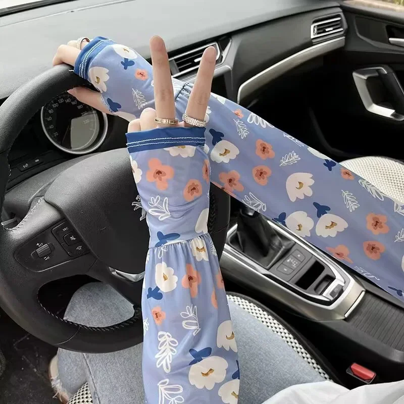 Women Girls Summer Ice Silk Sunscreen Sleeves Sun Protection Arm Covers Outdoor Cycling Driving Cool Anti-UV Arm Sleeves