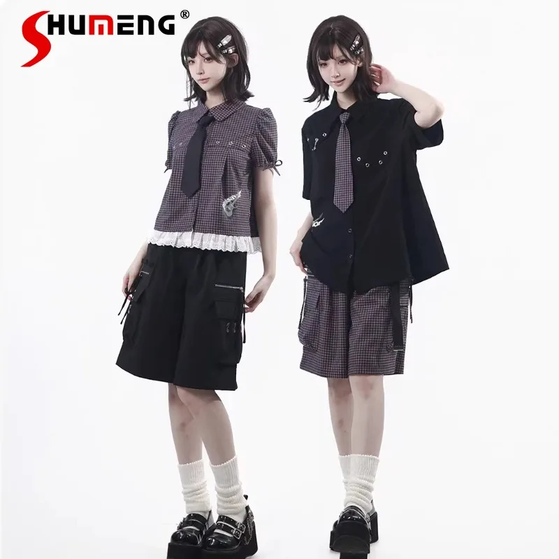 

Japanese Lolita Purple And Black Shirt 2026 New Summer Special Design Tooling Trousers Cool Drape Suit Y2k Clothes For Ladies