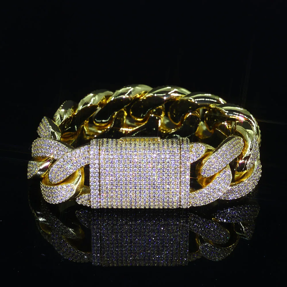 Hip Hop Jewelry Wholesale 20mm Shiny Cuban Link Bracelet Iced Out Inlay With Brass 4 Row Zircon Fashion High end Men's Bracelet