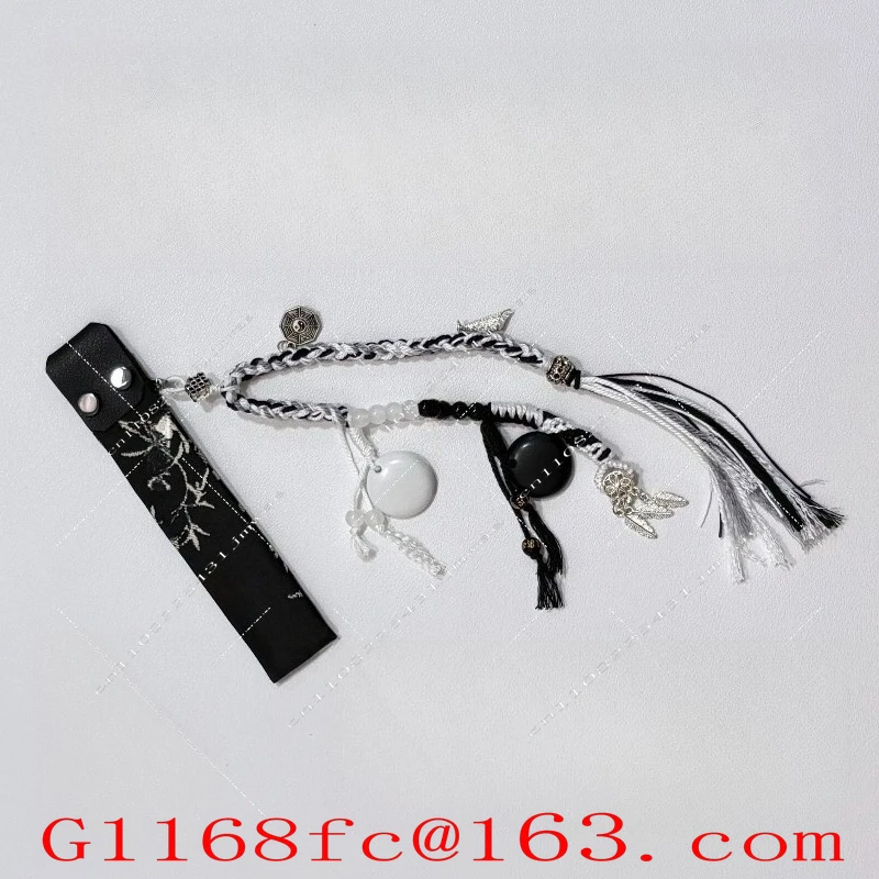 Ink Bamboo Black Ribbon with Black and White Go Elements Tassel Hand Woven DIY Ribbon