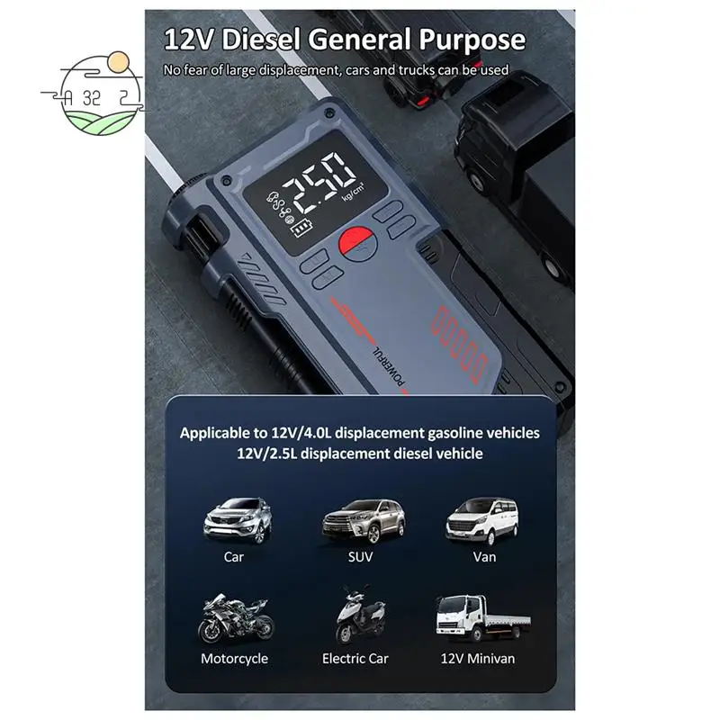 

A32Z-Car Air Pump 14.8V Tire Inflator Car Emergency Power Jump 10000Mah Air Pump Battery Booster 4.0L Gas