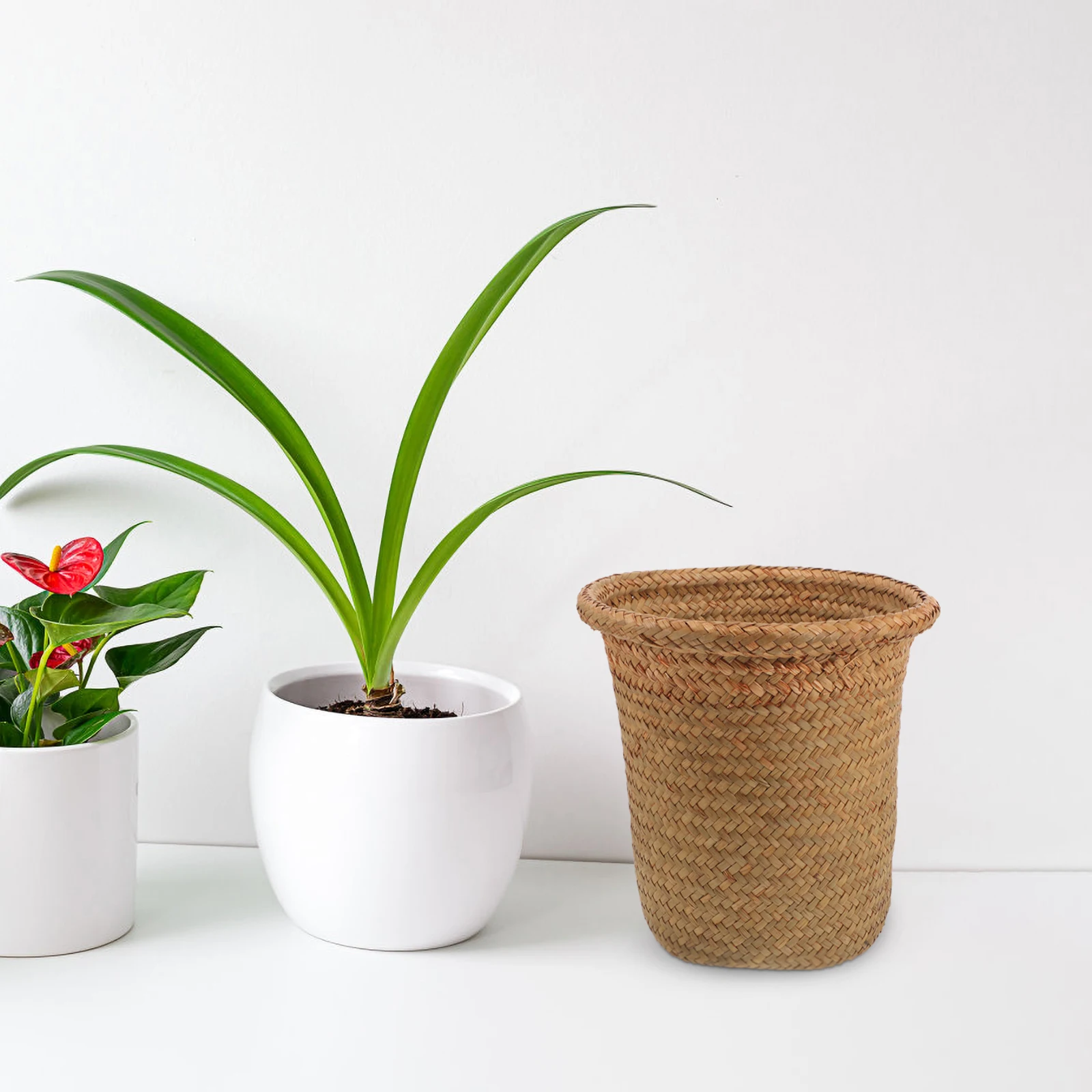 

Woven Planter Basket Rustic Style Flower Pot Holder Simple Storage Solution for Makeup Toiletries Utensils Home Decor