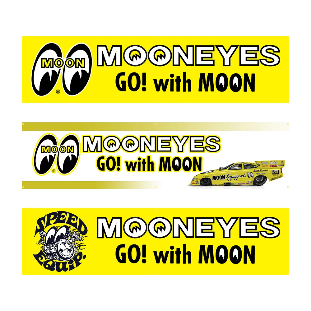 60x240cm Go With Moon Eyes Car Banner Tapestry Polyester Printed Flag Garage or Outdoor For Decoration