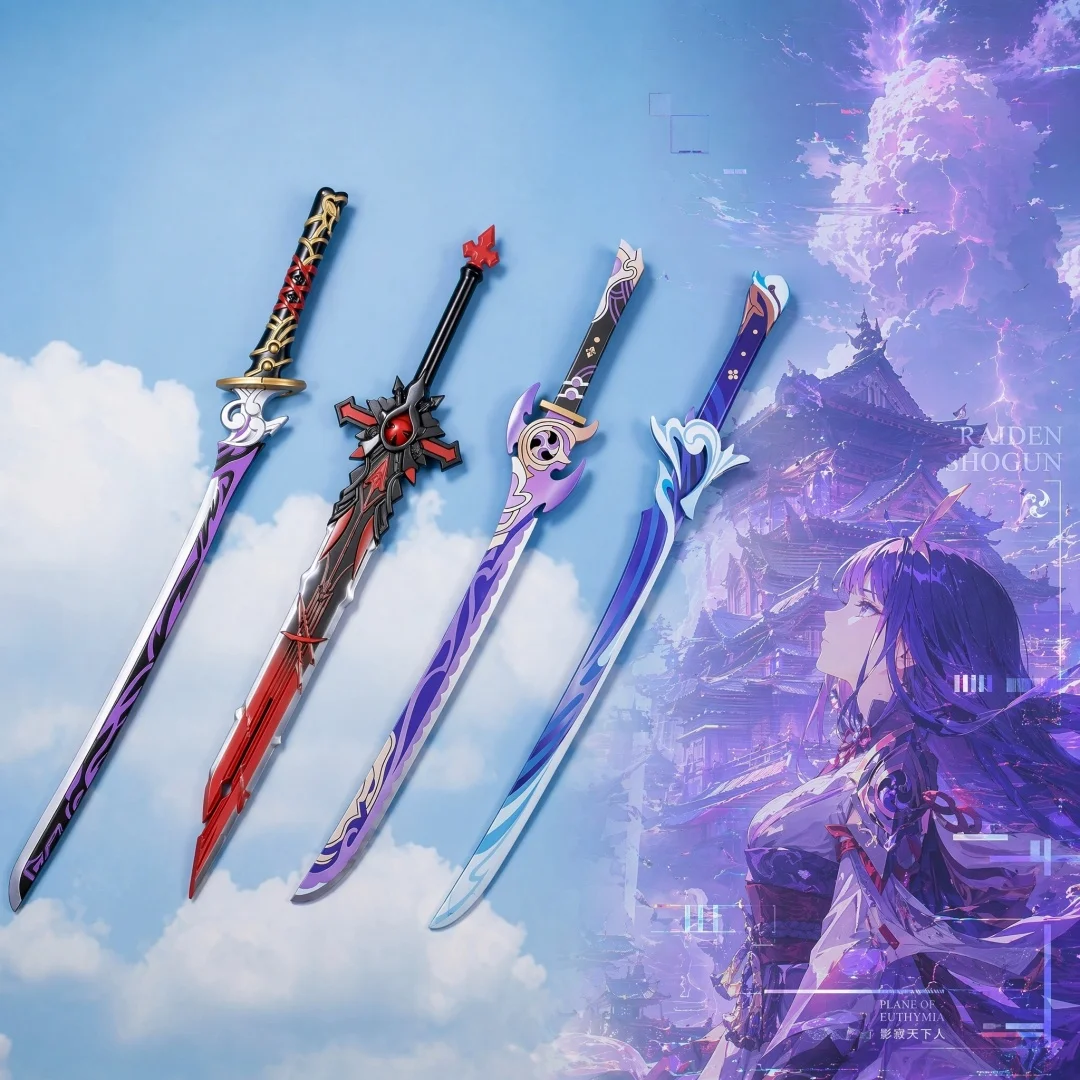 39inch Genshin Impact Raiden Shogun Katana Anime Cosplay Prop Sword Ninja Multiple Styles Real Size 1:1 Scale Wood Toy Gift