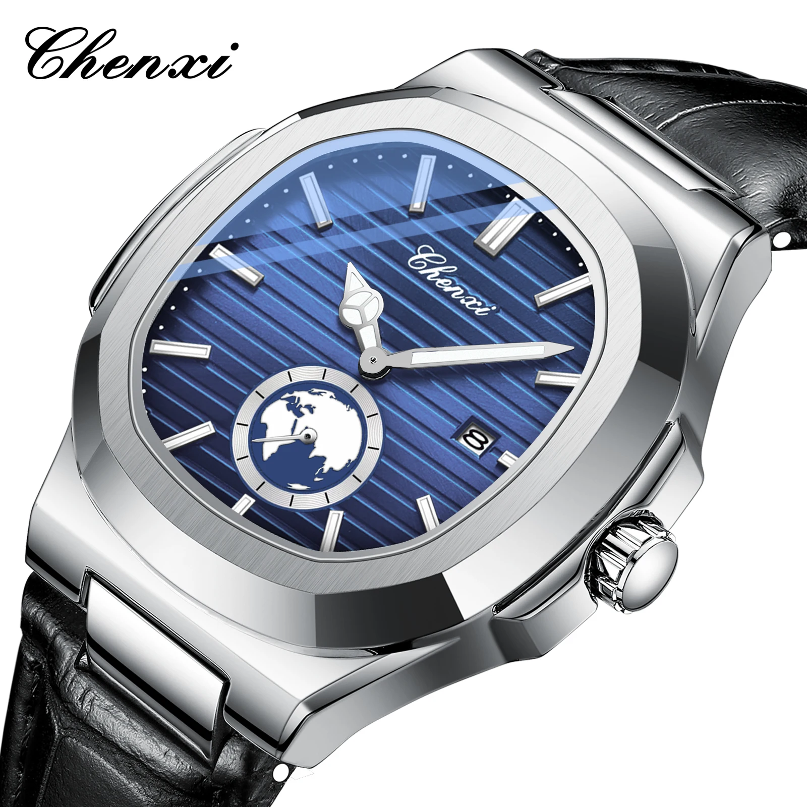 CHENXI New Men Watch Luxury Brand Sport Leather Waterproof Square Quartz Watch For Mens Fashion Wristwatch Luminous Date Clock