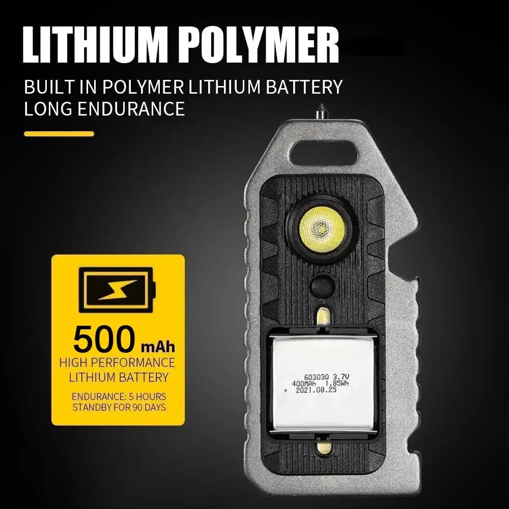 COB LED Mini LED Flashlight 5 Modes Adjustable Bottle Opener Emergency Torch Waterproof USB Rechargeable Keychain Flashlight