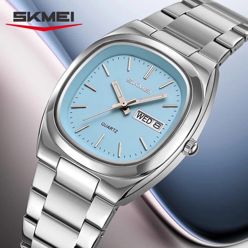 SKMEI 2420 Fashion Couple Quartz Watch Elegant Calendar Stainless Steel Strap Watches Casual Men Women Wristwatch Reloj Mujer