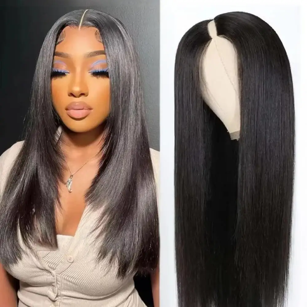 

18 32 Inch V Part Wigs Bone Straight Hair Wigs 100% Human Hair 200% Density Natural Colored Brazilian Wigs No Glue Wig For Women