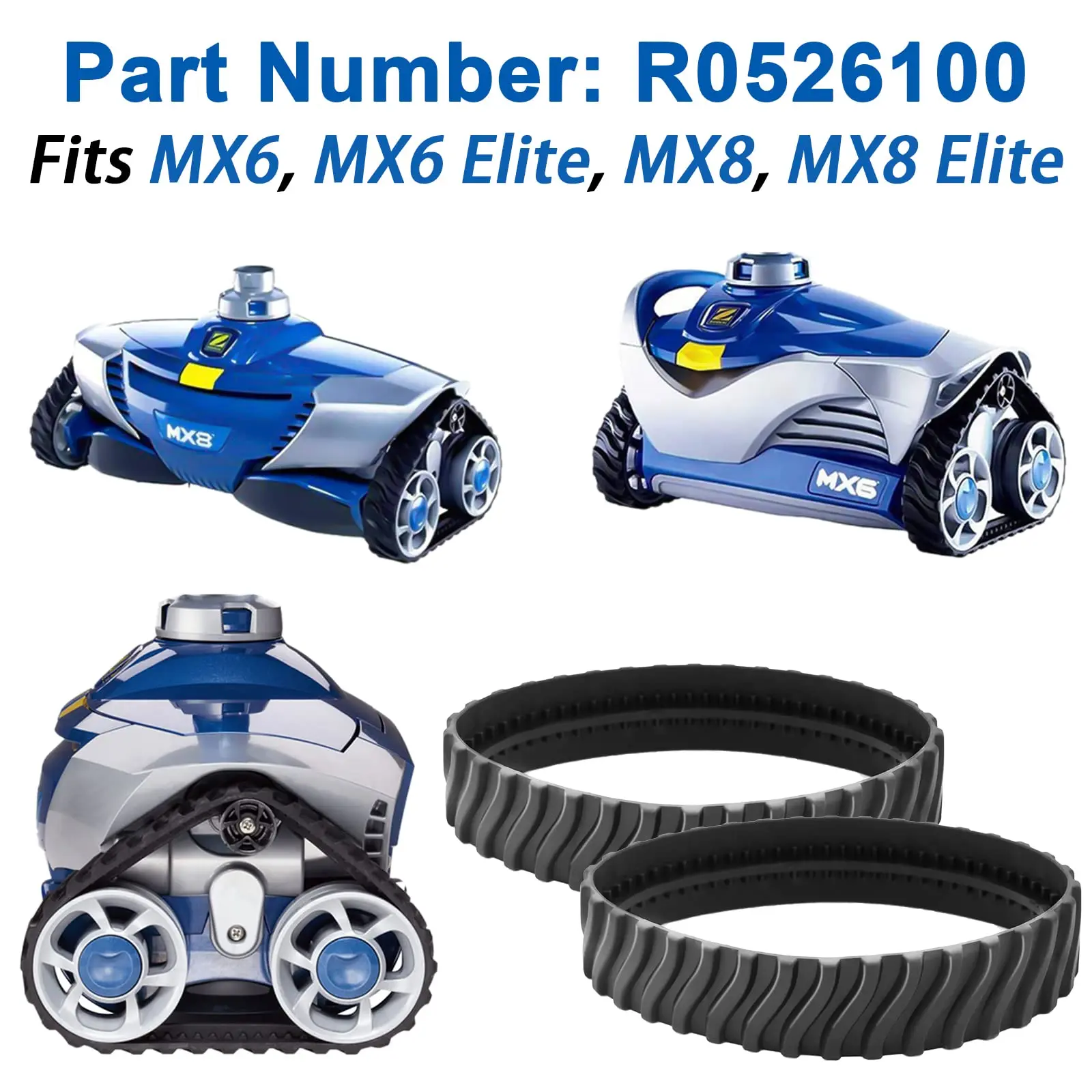 R0526100 Track Replacement Compatible with Zodiac Mx6/MX6 Elite MX8/MX8 Swimming Pool Cleaning Robot Cleaning Tires（2pack）