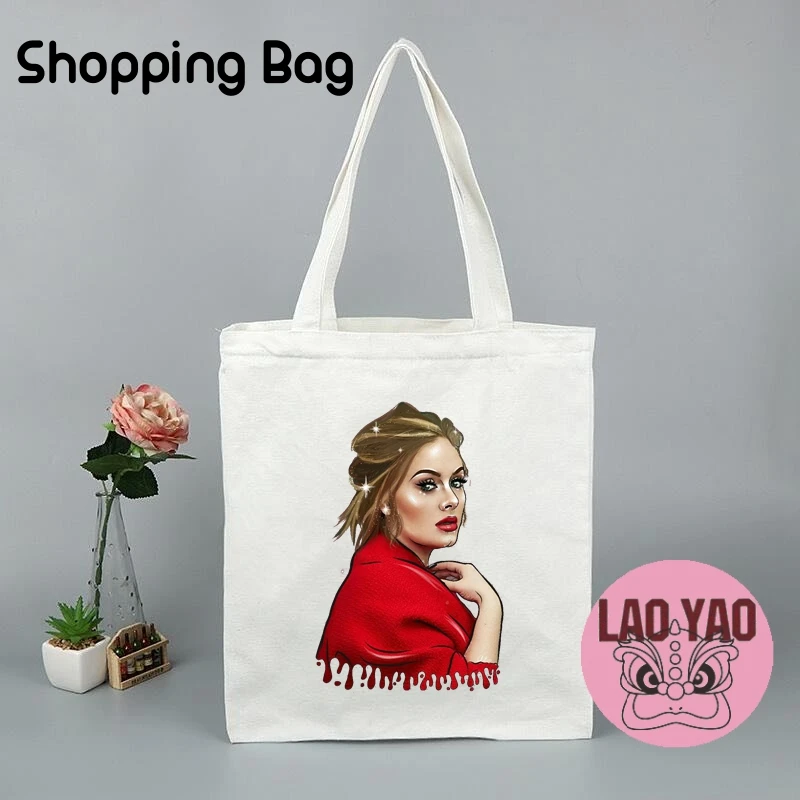 Adele Adkins Singer Canvas Tote Bag Woman Totebag Aesthetic Bags Women Shopper Shopping Cloth Large University Student Shoulder