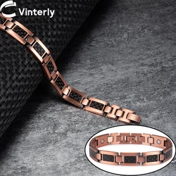 Vinterly Pure Copper Bracelet Men Magnetic 12mm Black Carbon Fiber Arthritis Men Hand Chain Link High Magnet Jewelry Benefits