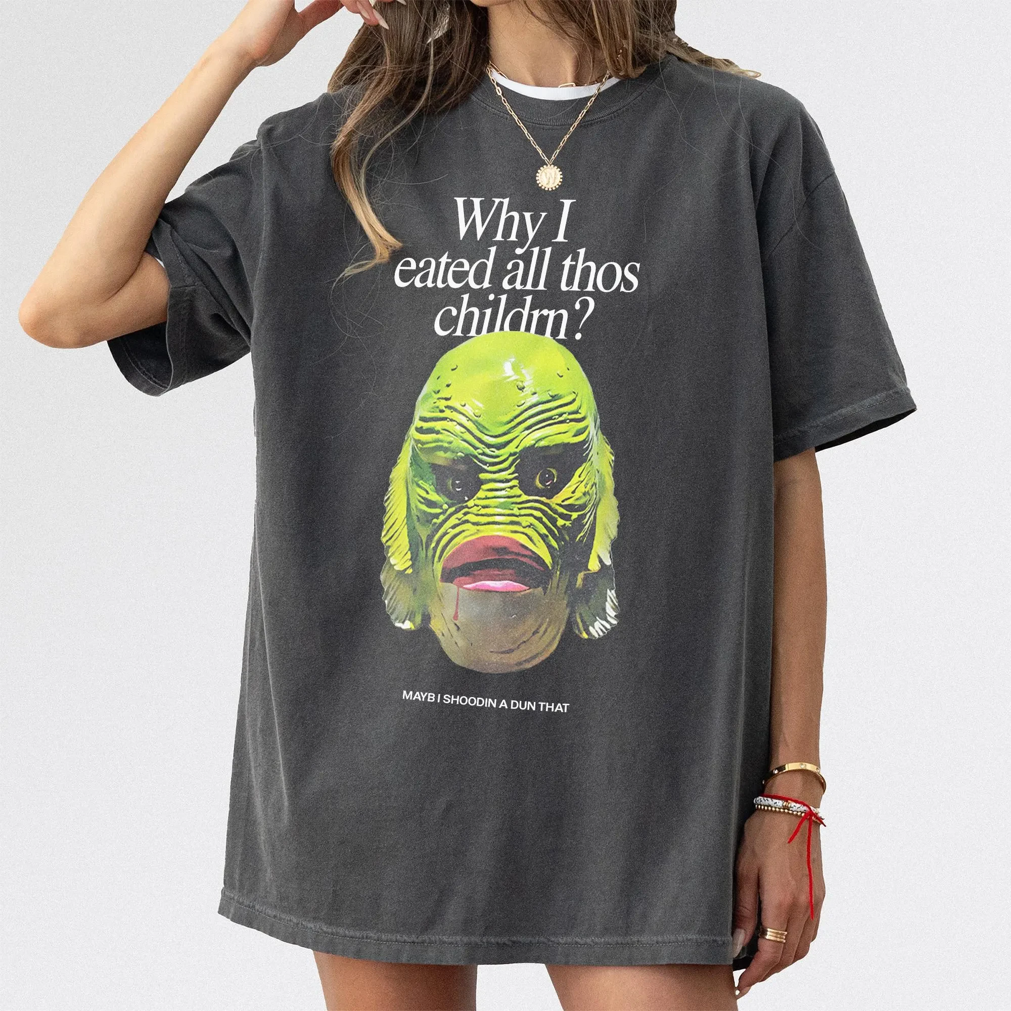 Weird Creature from the Black Lagoon T-Shirt, Funny 2026 Summer New Women's Vintage  Breathable Tee Streetwear Oversized Loose