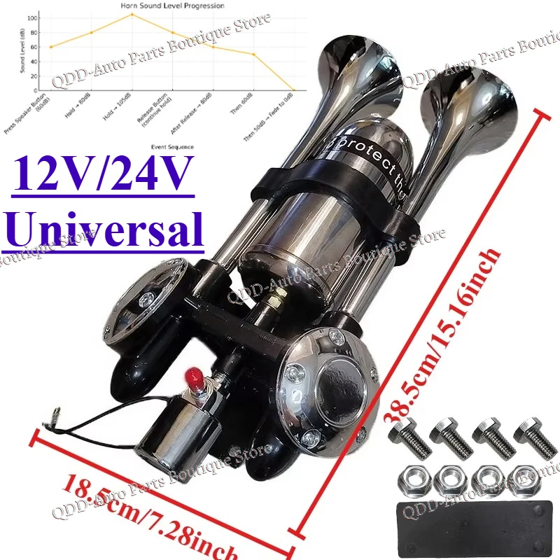 105DB Air Horn 12 24V Universal Electronic Control for Truck Horn Sustain Ear Protection with Air Storage Tube Pump Super Loud