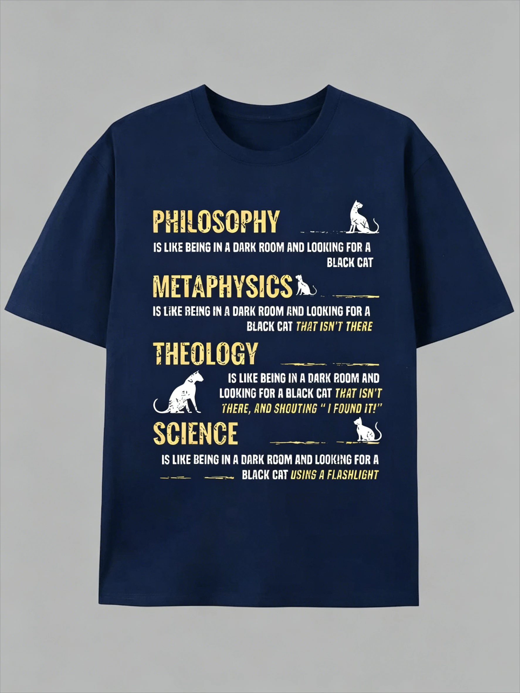 Men's Casual Summer T-shirt with Fun Printed Patterns of Philosophy, Metaphysics, Theology, and Scientific Analogies