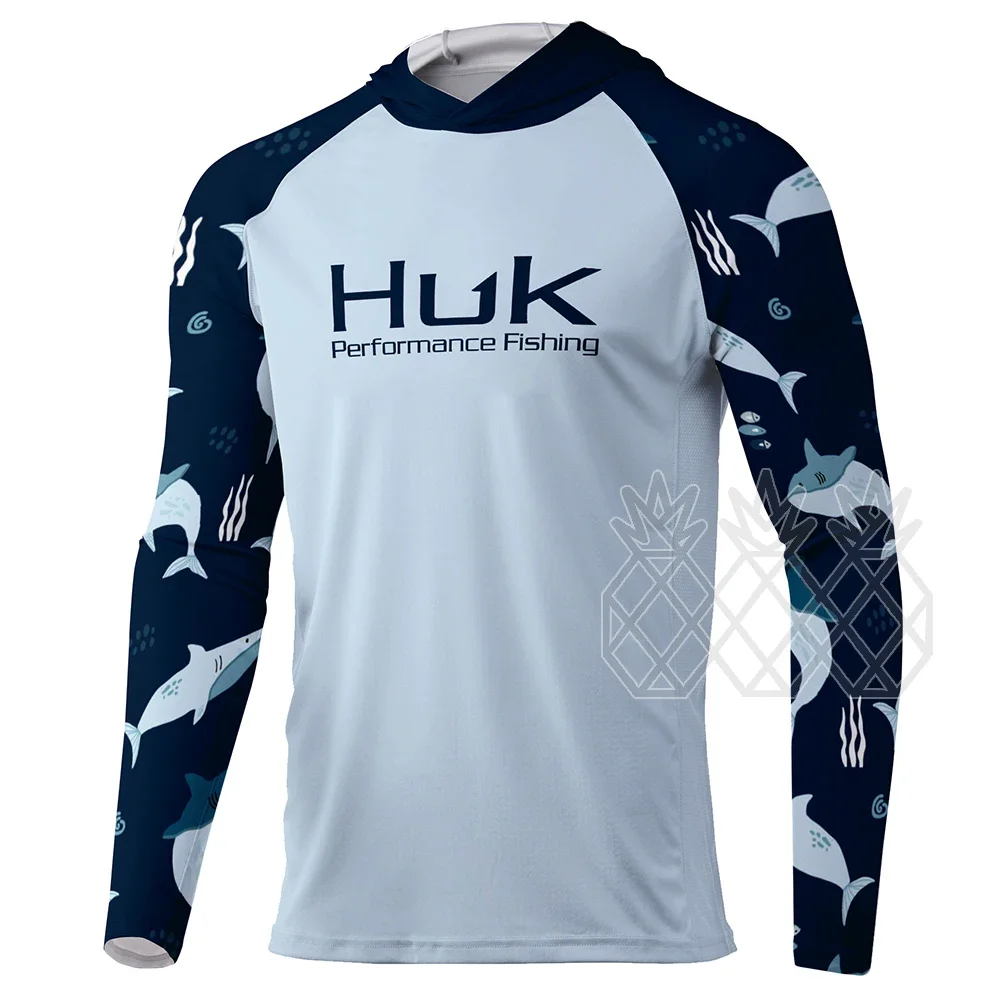 HUK Fishing Shirts Hoodie Men Long Sleeve UV Protection Fishing Tops Wear UPF 50 Performance T Shirt Fishing Sweatshirt Summer