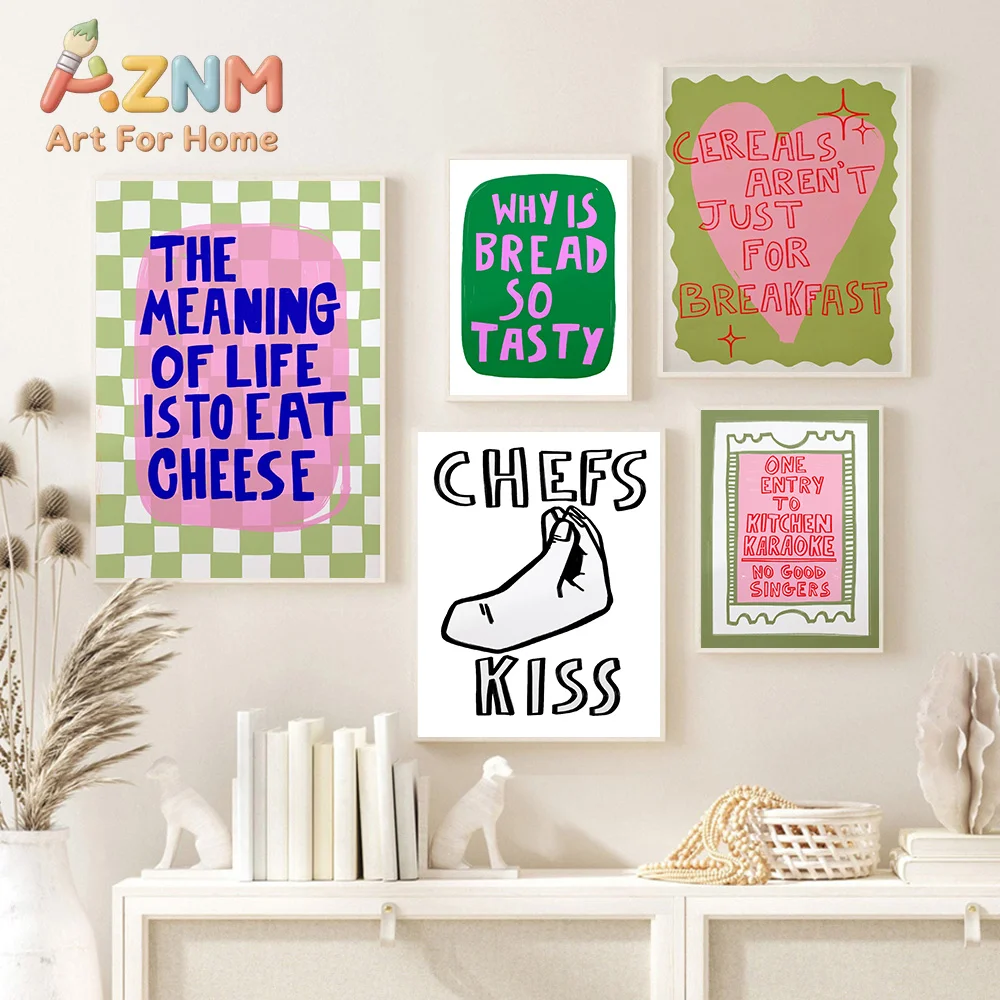 Bread Breakfast Cereal Cheese Prints and Posters Cartoon Restaurant Cafe Kitchen Aesthetic Decor Pictures Retro Gifts Home Decor