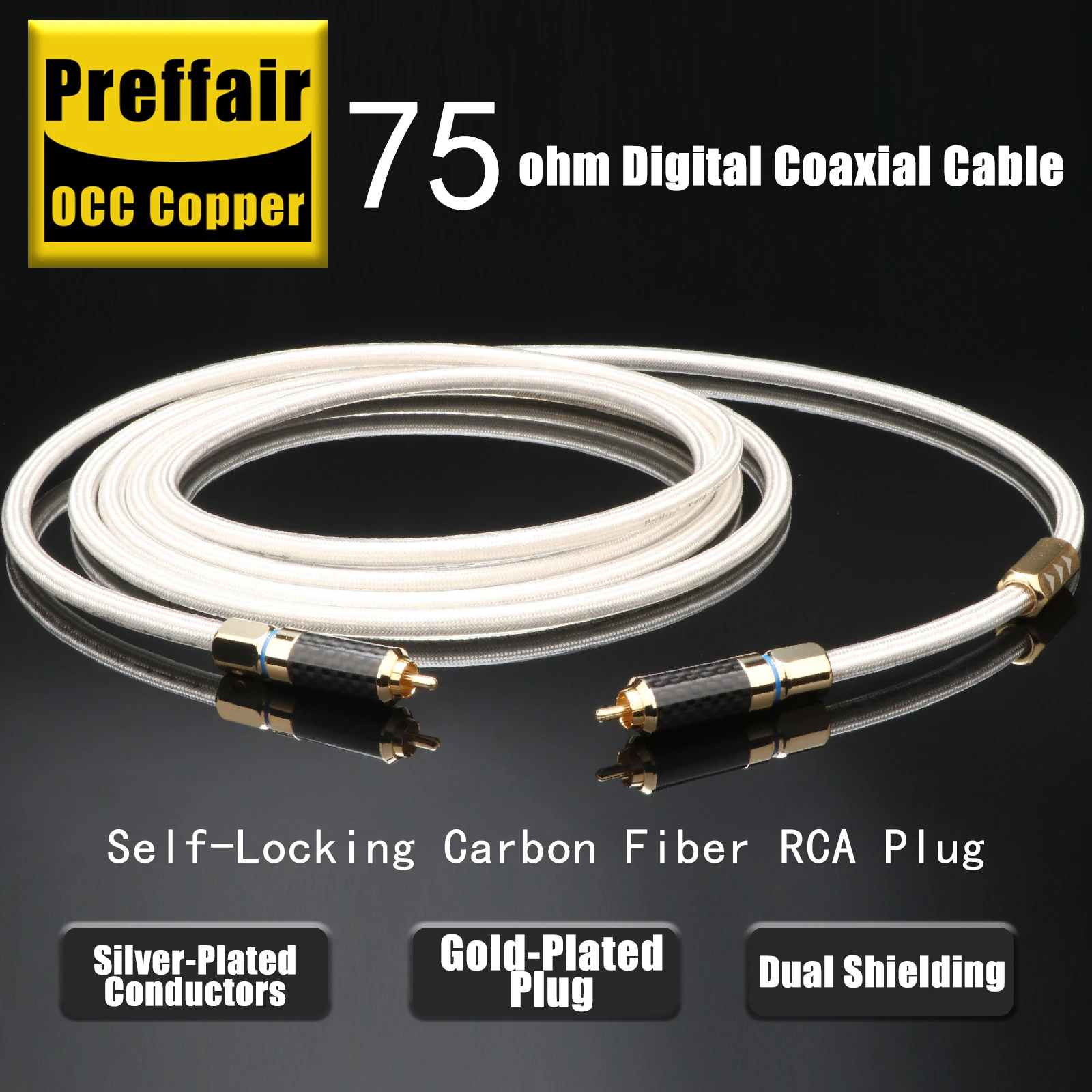 Preffair 75Ohm Audio Digital Coaxial RCA Interconnect Cable with Gold Plated RCA Plug& OCC Silver Plated Conductor-X414R1701G