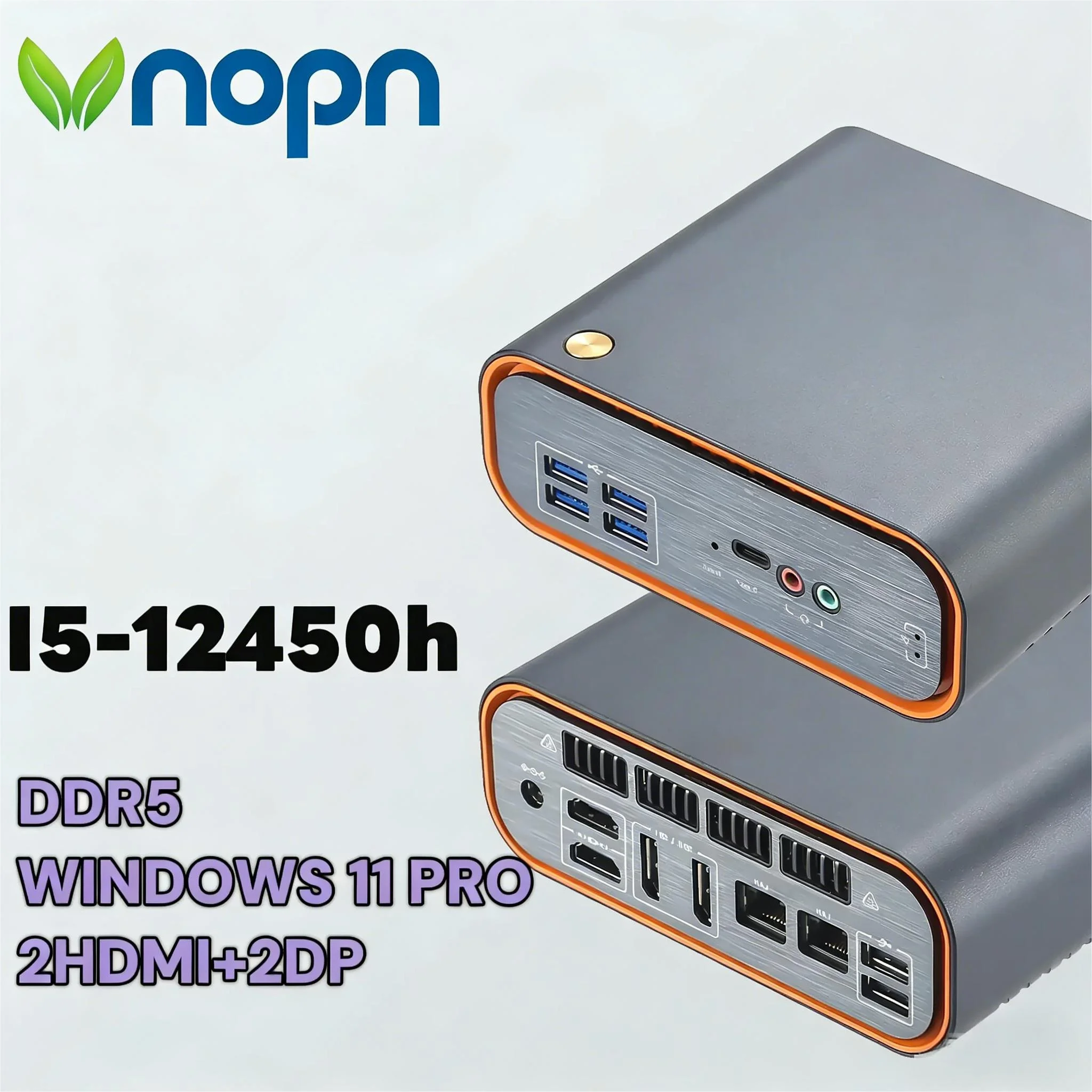 VNOPN Mini PC Intel Core i5 12450H DDR5 2*DP 2*HD Obsługa czterech ekranów Ultra Win11 Linux Office Desktop PC Mini Computer