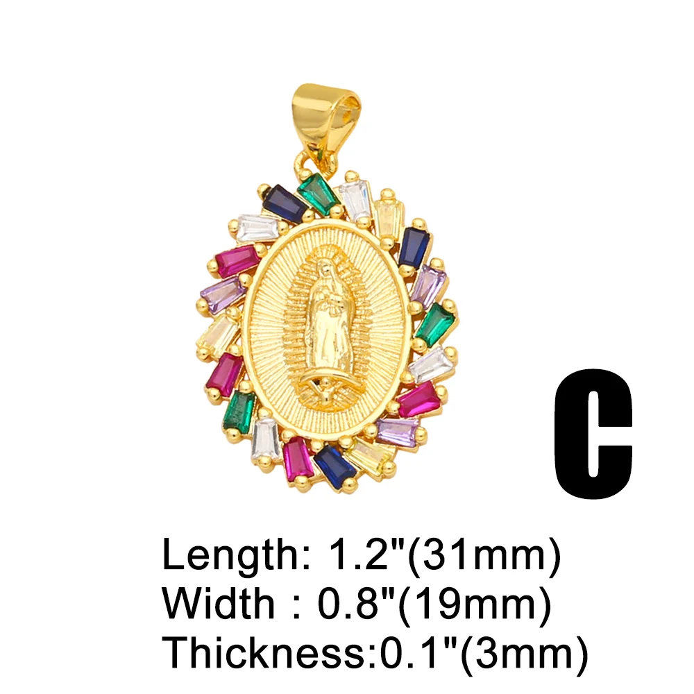 OCESRIO Big Virgin Mary Necklace Pendant Copper Gold Plated CZ Round Medal Jewelry Making Supplies Santa María pdta940