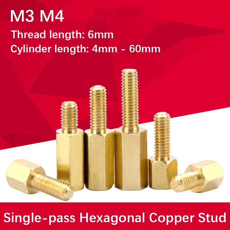 20/50pcs M3 M4 Single-ended Hex Copper Stud, Hexagonal PCB Support Pillar, Male-Female Copper Isolation Spacer