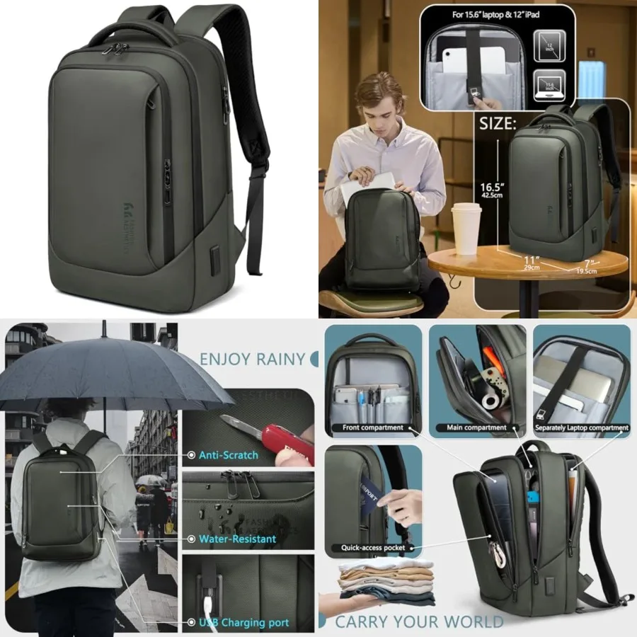 

Laptop Backpack for Men with USB Charging Port Water-Resistant for Computer Bag Durable High-Tech Daypack Casual Backpack for B