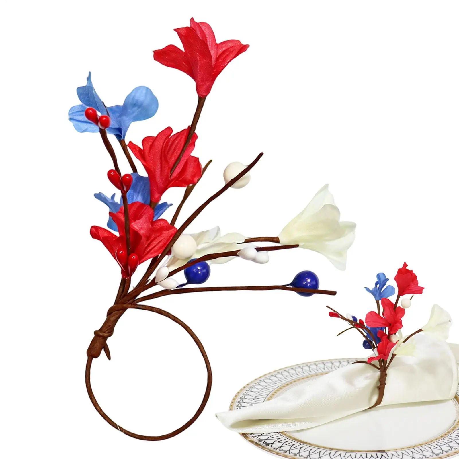 Simulated Flower Napkin Ring Independence Day Party Decorations Artificial Flower Napkin Holder For Home Formal Dinner