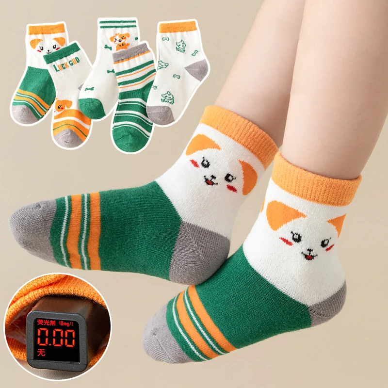 5Pairs Autumn Children Middle Tube Sock Cute Cartoon Kids Sports Cotton Socks Sweat Absorption Breathable Baby Footwear 1-13Year