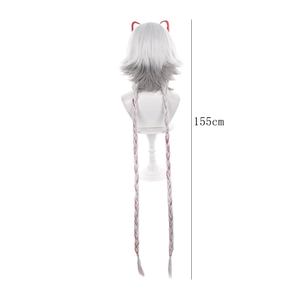 Cosplay Wig Ultra Long White Silver Red Loop Headpiece Twin Braids Bangs Synthetic Heat Resistant Anime Halloween Party Unisex