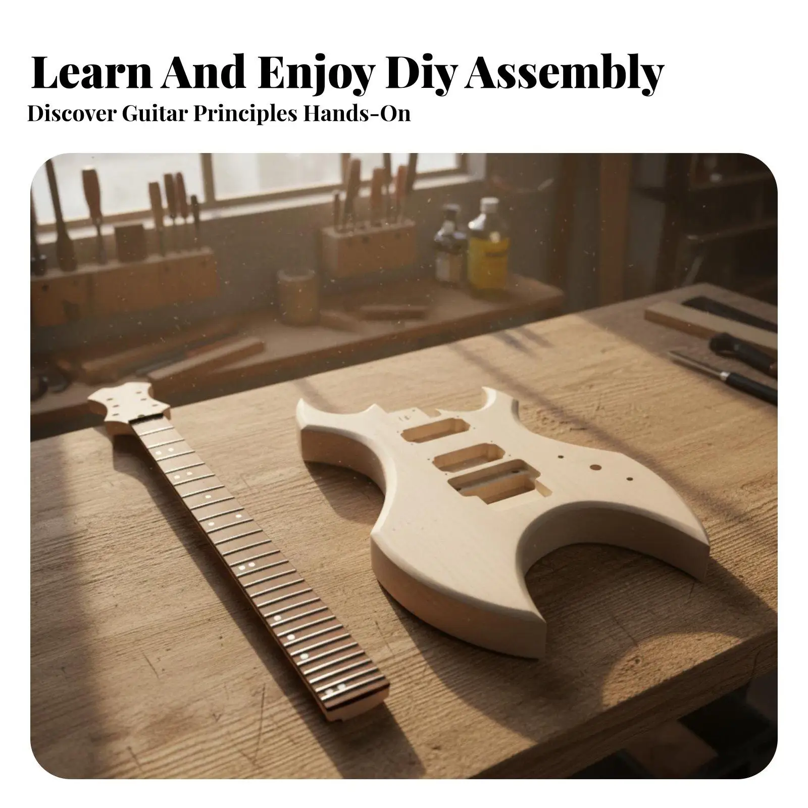 Guitar Making Kit for Adults Unfinished Basswood Electric Body Hardwood Neck Pre Shaped Parts for Custom Design