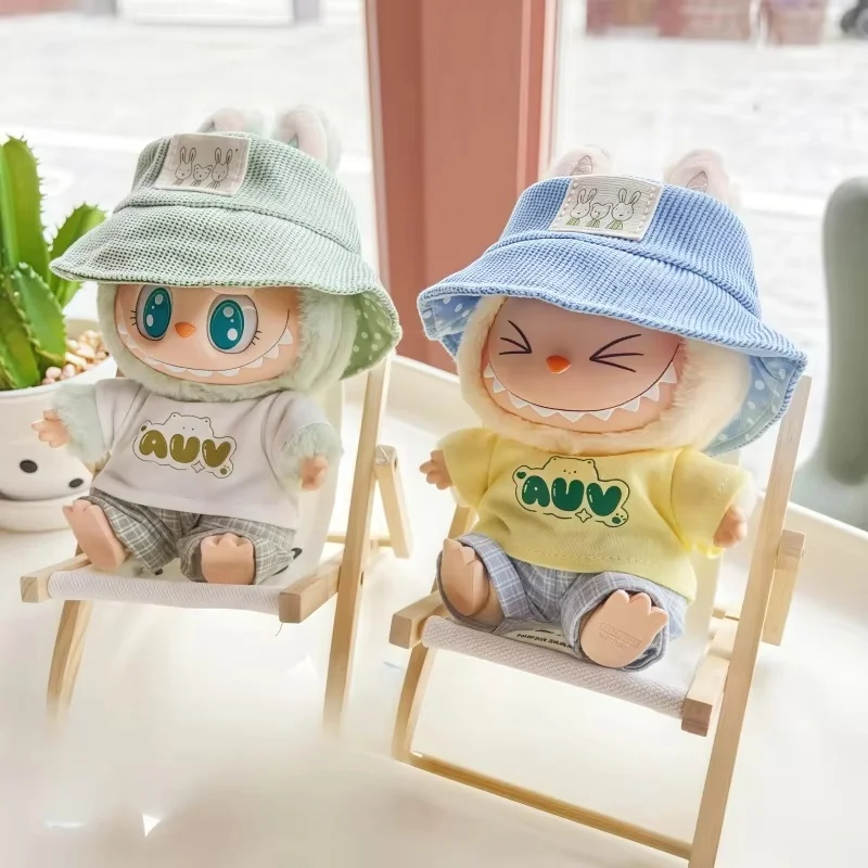 New Arrival Keychains 17cm Mini Doll Toy Labubu Clothes Outfit Accessories For Korea Kpop Labubu Idol Hat T-Shirt Pants Set Gift