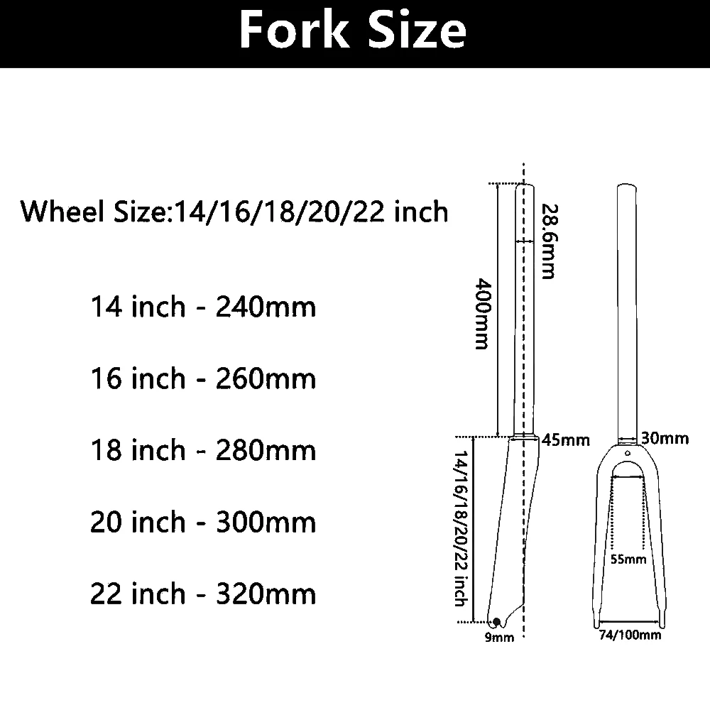 Bike Fork Carbon Rigid Fork Small Wheels Fork Folding BMX Kids' Bicycle For Wheel 14 16 18 20 22 Inch Steerer Diameter 28.6mm